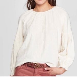 Cream Embroidered Peasant Blouse
